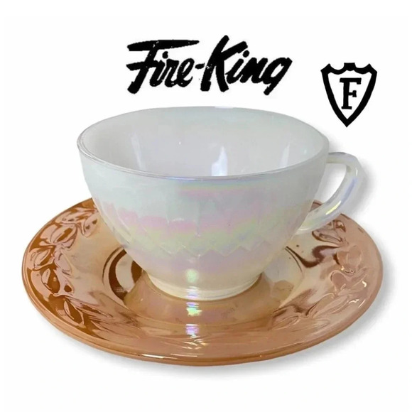 Fire King Peach Lustre Saucer & Federal Glass Moonglow Tea Cup - Picture 1 of 9
